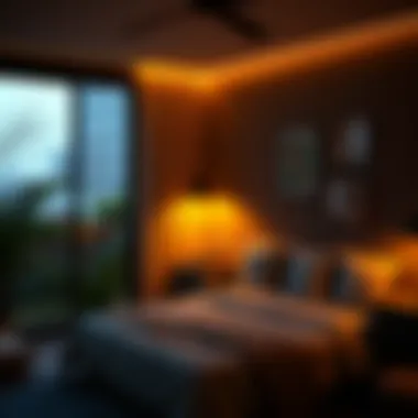 Installation of self-stick LED lights in a stylish home environment