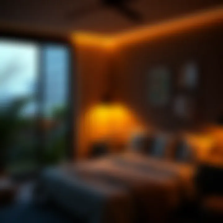 Installation of self-stick LED lights in a stylish home environment