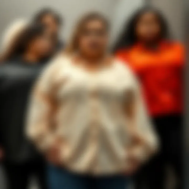 An array of plus-size lace-up shirts in various colors and textures