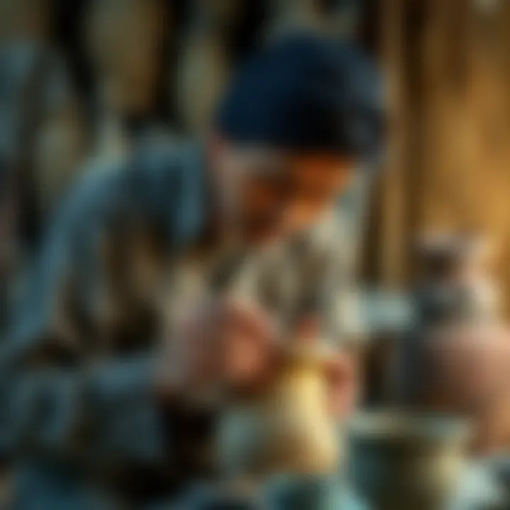An artisan meticulously crafting a half face vase, highlighting traditional techniques