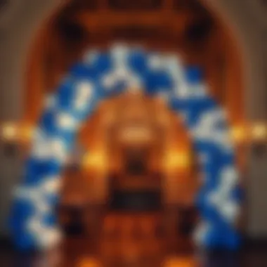 Artistic arrangement of blue and white balloons in a stylish venue