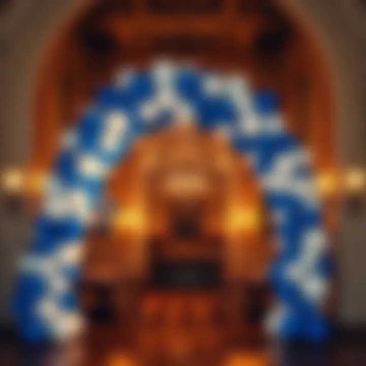 Artistic arrangement of blue and white balloons in a stylish venue