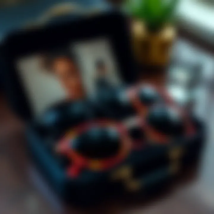 Stylish Case with Artistic Arrangement Artistic arrangement of sunglasses in a stylish case.