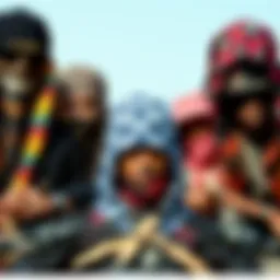 An array of biker doo rags showcasing various styles and patterns