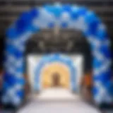 Elegant Balloon Arch at Fashion Runway Elegant blue and white balloon arch at a fashion runway