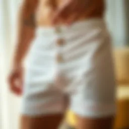 Elegant design of boxer shorts showcasing button fly detail