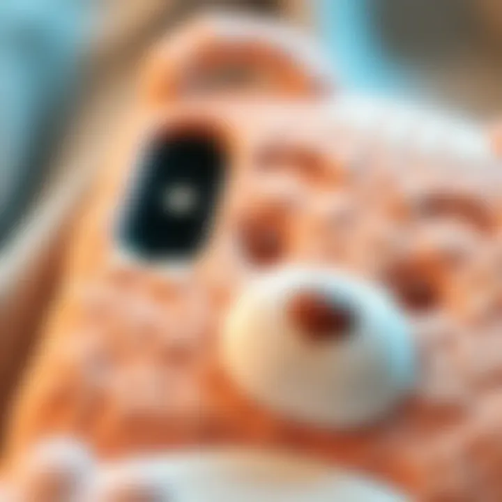 Intricate Design of a Care Bear iPhone Case Close-up of a Care Bear iPhone case highlighting intricate design elements and textures.