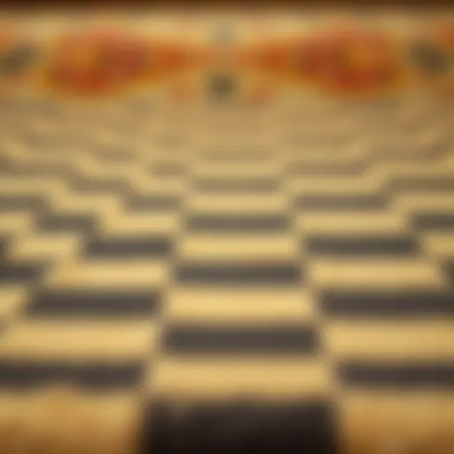 A close-up view of a checkered flag carpet design