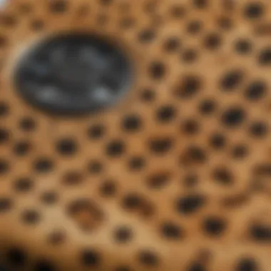 Close-up of a cheetah print phone case showcasing texture