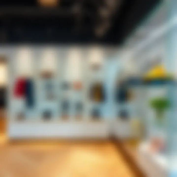 Chic Retail Showcase with Clear Acrylic Shelves Modern retail space showcasing clear acrylic shelving units