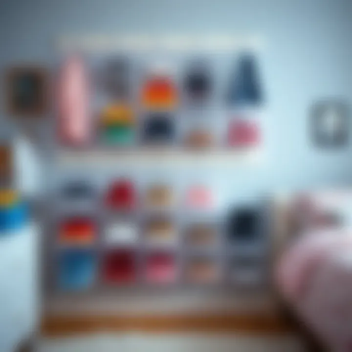 Clear plastic hanging shoe organizers in a children's room