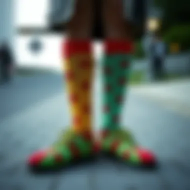 Integration of Clown Socks in Modern Fashion A fashion ensemble featuring clown socks, illustrating their integration into contemporary style.