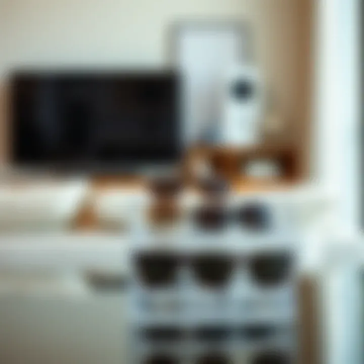 Compact Organizer in Modern Living Space Compact sunglass organizer in a modern living space.