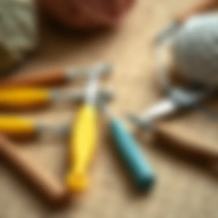 Crochet hooks arranged on a textured surface