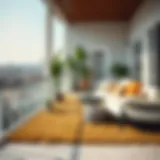 Luxurious balcony adorned with a vibrant grass rug