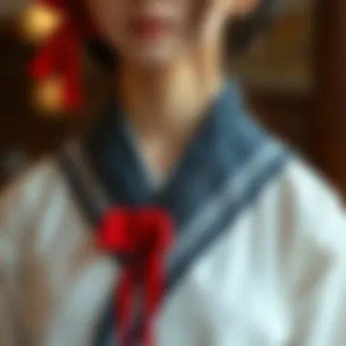 Craftsmanship of Japanese Schoolgirl Uniforms A close-up of the craftsmanship in a traditional Japanese schoolgirl uniform.