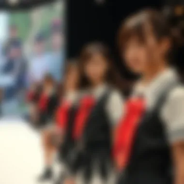 Modern Interpretations in Fashion A contemporary fashion show featuring modern interpretations of schoolgirl uniforms.