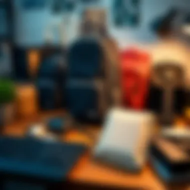 Different styles of cable organizers displayed on a workspace.