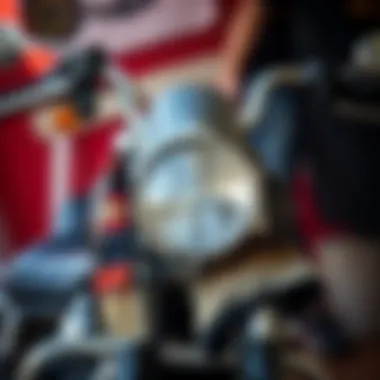Biker doo rags displayed against a backdrop of a motorcycle
