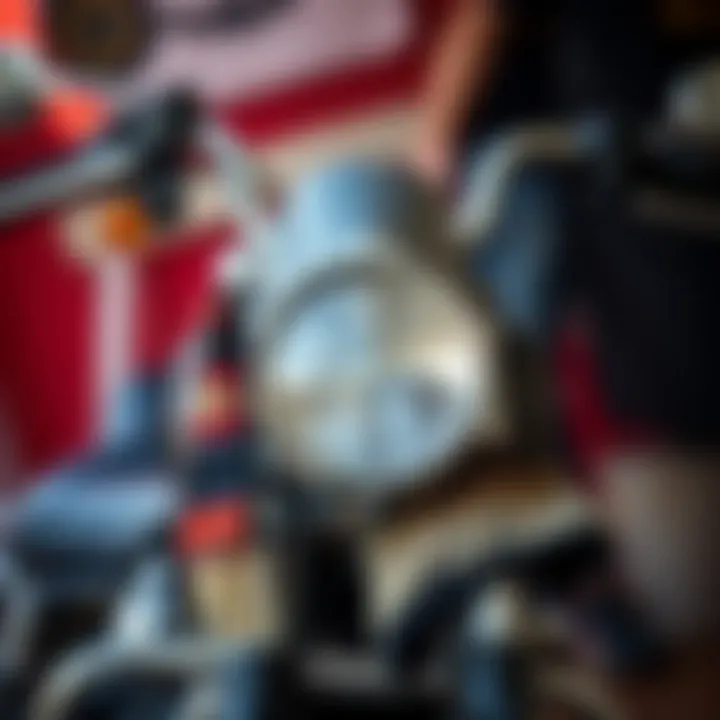 Biker doo rags displayed against a backdrop of a motorcycle