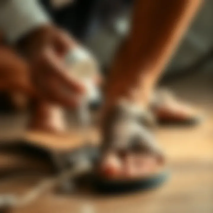 Care tips for double buckle sandals, featuring cleaning and maintenance techniques