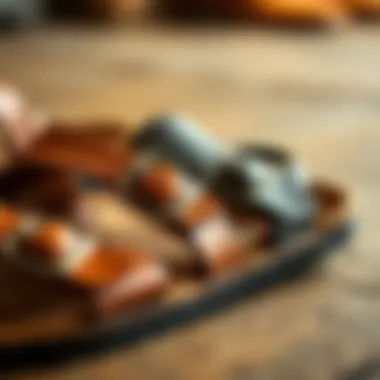 Different materials used in double buckle sandals, emphasizing quality and texture
