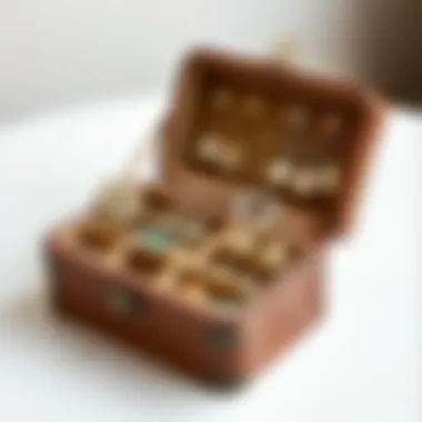 Vintage leather earring box with ornate detailing