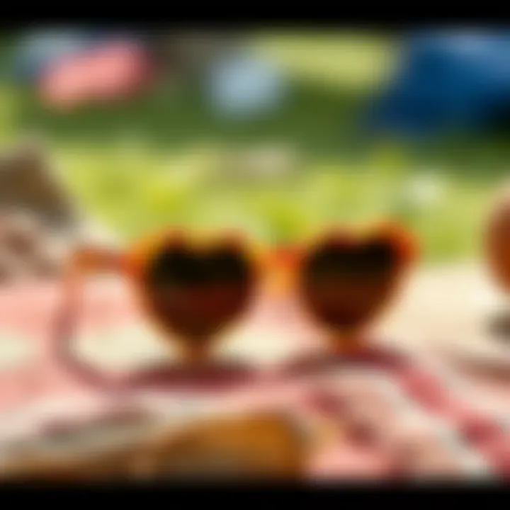 Sustainable Accessory Choices: Heart Sunglasses Eco-friendly heart sunglasses displayed on a sustainable surface