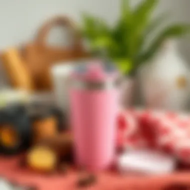 Eco-Friendly Living: The Role of Pink Travel Mugs A pink travel mug surrounded by eco-friendly lifestyle items
