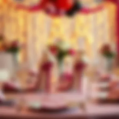 Table setting featuring high heel-themed centerpieces