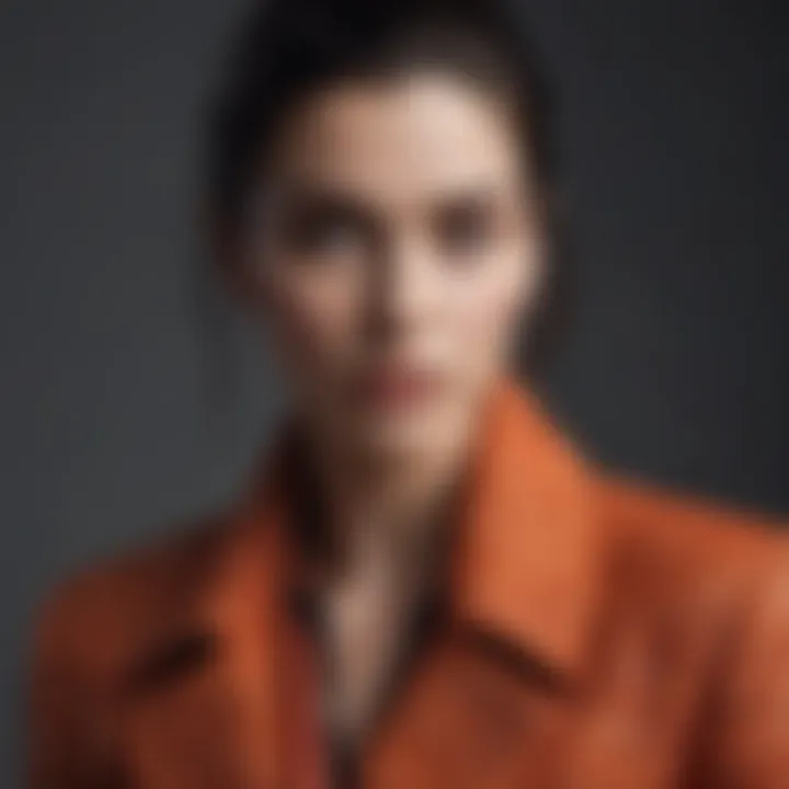 A fashion-forward outfit displayed against a contrasting backdrop highlighting its texture.