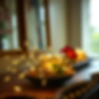 Illuminated Decorative Centerpiece A close-up view of string lights illuminating a decorative mantle centerpiece