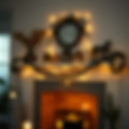 Elegant mantle adorned with warm string lights creating a cozy atmosphere