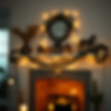 Cozy Atmosphere with String Lights Elegant mantle adorned with warm string lights creating a cozy atmosphere