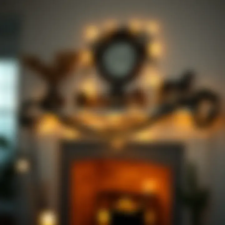 Cozy Atmosphere with String Lights Elegant mantle adorned with warm string lights creating a cozy atmosphere