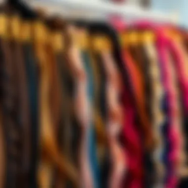 Colorful Array of Organized Hair Extensions A colorful array of hair extensions organized neatly on a rack