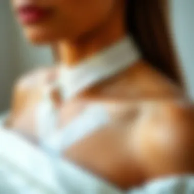 Close-up of strapless dress tape applied elegantly on a garment