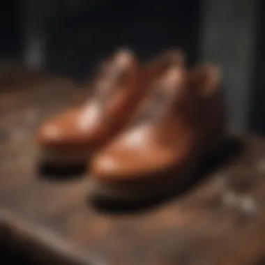 Materials of Hut Moc Shoes An array of materials used in the production of hut moc shoes displayed artistically.