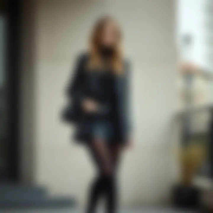 Variety of styling options showcasing dark grey tights versatility