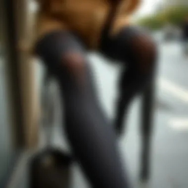Stylish outfit featuring dark grey tights as a focal point