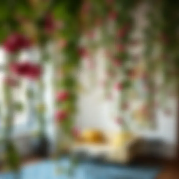 Creative Interior Display with Faux Vines Creative display of fake hanging flower vines as part of interior design