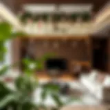 Elegantly arranged fake hanging flower vines in a modern living room setting