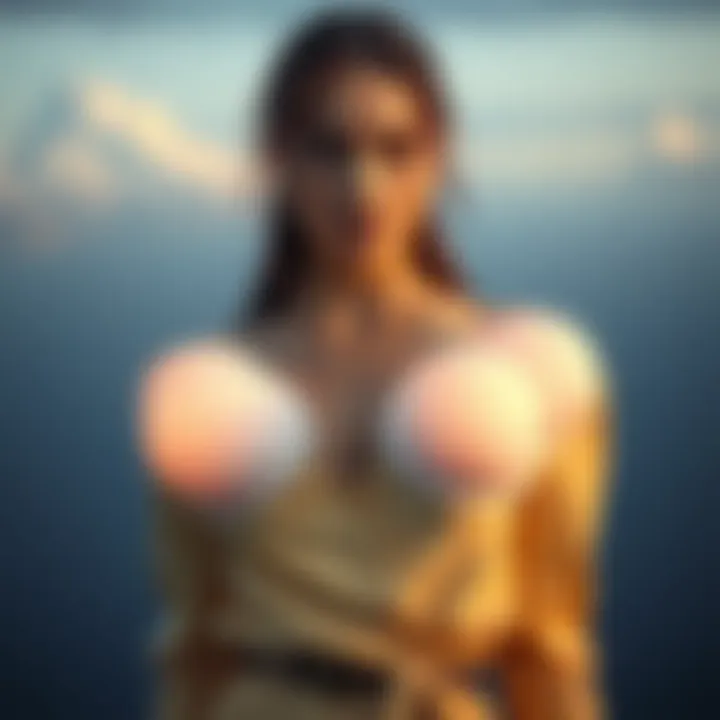 A fashion model wearing an outfit enhanced by artificial breast pads, illustrating their role in personal expression.