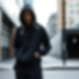 Asymmetrical hoodie showcased in a minimalist urban setting