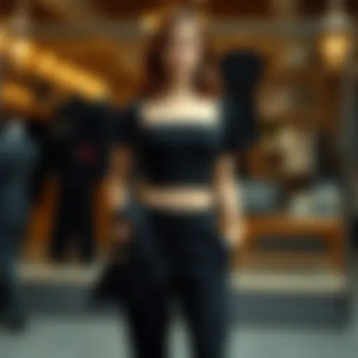 Stylish black top and pants set on display