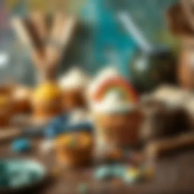 Crafting Materials for Boho Rainbow Cupcake Toppers Materials and tools used for crafting boho rainbow cupcake toppers