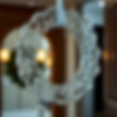 Intricate Design of Clear Wreath Hanger Close-up view of a clear door wreath hanger with intricate design details