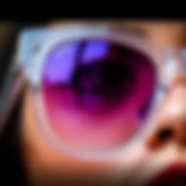 Detailing the Functionality of Mirrored Lenses Close-up of clear frame mirrored sunglasses showcasing lens detail