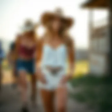 Outdoor Fashion featuring Cowgirl Shorts A picturesque outdoor scene showcasing individuals wearing cowgirl shorts