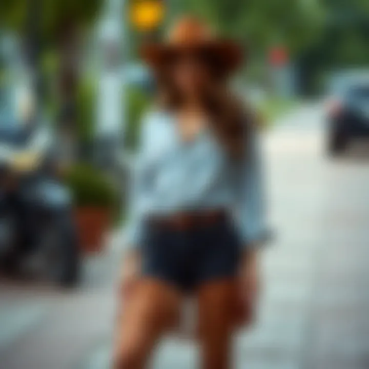 Fashionable cowgirl shorts styled with a western belt